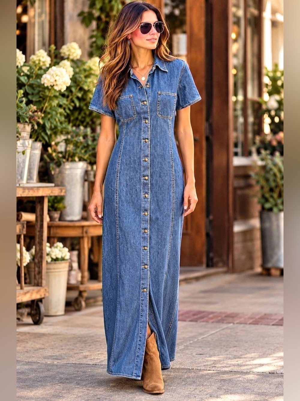 Liz Claiborne Vintage Denim Maxi Shirt Dress Size 10 Button Front 90s